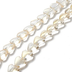 Light Goldenrod Yellow Transparent Glass Beads Strand, Heart, Light Goldenrod Yellow, 7.5~8.5x8~8.5x4~4.5mm, Hole: 1mm, about 44~45pcs/strand, 12.56~12.87 inch(31.9~32.7cm)