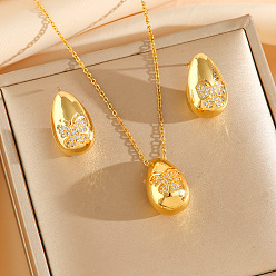Бабочка 304 комплекты из серег-гвоздиков и ожерелий с кубическим цирконием из нержавеющей стали, слеза, золотые, бабочка, 450 мм