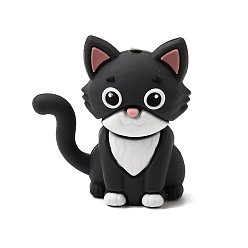 Черный Силиконовые бусины, фокусные бусы, форма кошки, чёрные, 31x29x15 мм, отверстие : 2 мм