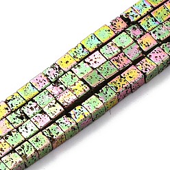 (966) Внутренний цвет Кристалл / Лиловато-лиловый на подкладке Гальванические бусины из натуральной лавы, кубические, с покрытием цвета радуги, 2x2x2 мм, отверстие : 1 мм, около 179 шт / нитка, 16.14'' (41 см)