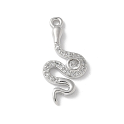 Платина Латунные микропаве прозрачные подвески с фианитом, без кадмия, без никеля и без свинца, змеиные чары, платина, 24.5x11.5x2.5 мм, отверстие : 1.5 мм