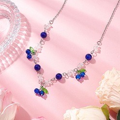 Синий Ожерелья-нагрудники с фруктами из стекла с трещинками и натурального кварца для женщин, с латунным кабельных цепей, платина, синие, 16.81 дюйм (42.7 см)