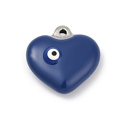 Нержавеющая Сталь Цвет 304 нержавеющей стальной эмали подвески, сердце с оберегом от сглаза, цвет нержавеющей стали, 16.5x17x6.5 мм, отверстие : 1.4 мм