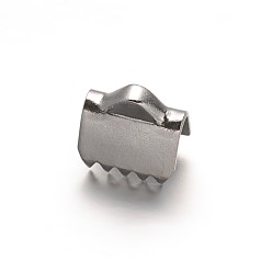 Stainless Steel Color 304 Stainless Steel Ribbon Crimp Ends, Stainless Steel Color, 6x6.5mm, Hole: 2.5x1.5mm