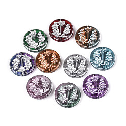 (52) Непрозрачная лаванда Прозрачные стеклянные бусины для выпечки, плоские круглые с цветком, серебристого металла, обвитыми, разноцветные, 22~22.5x4.5~5 мм, отверстие : 1.2~1.5 мм