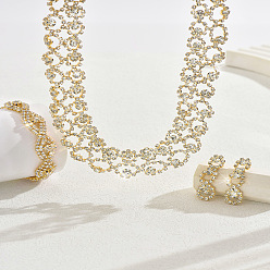 Кристалл Ожерелья из сплава со стразами и серьги-гвоздики и браслеты наборы, кольцо и глаз, золотые, кристалл, 290мм и 150мм и 40мм