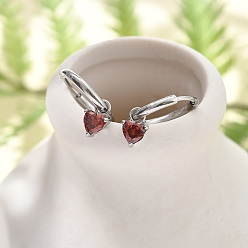 Нержавеющая Сталь Цвет 304 серьги-кольца из нержавеющей стали с микропаве из циркония, сердце, цвет нержавеющей стали, 19 мм, штифты : 0.8 мм