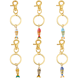 (52) Непрозрачная лаванда 6 шт. латунные подвесные украшения с кубическим цирконием и эмалью, рыба, с карабинами из сплава и железной фурнитурой, разноцветные, 86 мм