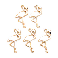 Белый Подвески из эмали и сплава, без кадмия, без никеля и без свинца, золотой свет, форма фламинго, белые, 25.5x15x2 мм, отверстие : 1.6 мм