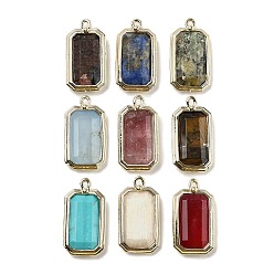 Смешанные камни Природные и синтетические Gemstone подвески, с золотой латуни нахождения, прямоугольник амулеты, граненые, 20.5x11x3.5 мм, отверстие : 1.2 мм
