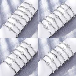 Платина Латунные круглые бусины эластичные браслеты, Подвеска в виде буквы из латуни с микропаве из прозрачного кубического циркония для женщин, без свинца и без кадмия, стойки покрытие, платина, внутренний диаметр: 2~2-1/8 дюйм (5~5.5 см)