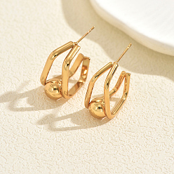 Золотой Квадратные с круглыми серьгами-гвоздиками из нержавеющей стали, золотые, 26x12 мм