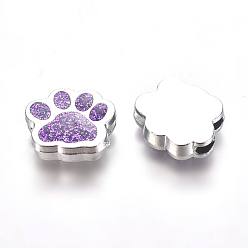 Blue Violet Alloy Enamel Slider Charms, Dog Paw Prints, Platinum, Blue Violet, 13x15.5x4.5mm, Hole: 2x8mm