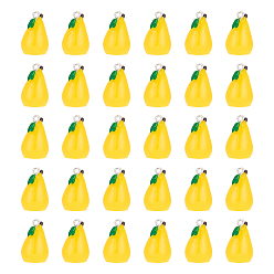 Yellow 30Pcs Plastic Pendants, Pear Charm, with Platinum Loop, Yellow, 22x15mm