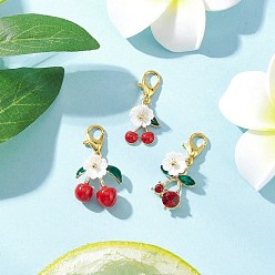 Золотой 3шт. подвесные украшения из сплава эмали и стразов, с карабинами из сплава, вишня, золотые, 26~29 мм