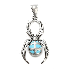 Светло-Голубой 316 хирургические подвески из нержавеющей стали, с эмалью, прелести паука, Небесно-голубой, 41x22.5x5 мм, отверстие : 9x4.5 мм