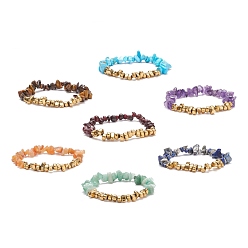 Mixed Stone 7Pcs 7 Style Natural & Synthetic Mixed Stone Chips Stretch Bracelet Set for Women, Inner Diameter: 2 inch(5cm), 1Pc/style