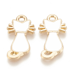 Кремово-белый Подвески из сплава с эмалью, без кадмия и без свинца, силуэт кота, золотой свет, кремово-белые, 22x12x2 мм, отверстие : 2 мм