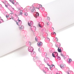 Ярко-Розовый Окрашенные природные белый нефрит бисер пряди, два тона, круглые, ярко-розовый, 6x6 мм, отверстие : 0.9 мм, около 61~65 шт / нитка, 14.65~15.2'' (37.2~38 см)