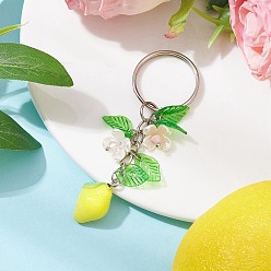 Лимон Акриловый брелок с подвеской в виде фруктов и листьев, с железным кольцом для ключей, лимон, 7.8 см, Кулон : 23x13.5x12 мм
