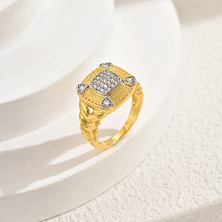 Золотой & Серебряный Кольца для женщин с микропаве из латуни и кубическими цирконами, квадратный, золотой и серебряный, 13x13 мм, размер США 7 (17.3 мм)