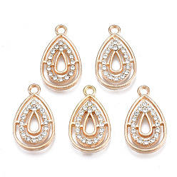 Crystal Alloy Pendants, with Rhinestone, Light Gold, Cadmium Free & Lead Free, Teardrop Charms, Crystal, 23x13x2mm, Hole: 2mm