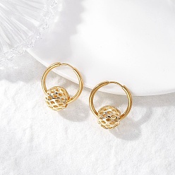 Золотой Серьги из 304 нержавеющей стали, с ионным покрытием (ip), с полыми круглыми латунными бусинами, золотые, 23.5x20x11 мм