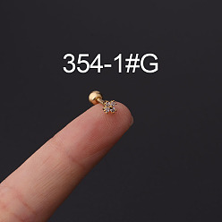 Цветок 316l серьги-гвоздики из нержавеющей стали с микропаве из кубического циркония, золотые, цветок, 6 мм, штифты : 1.2 мм