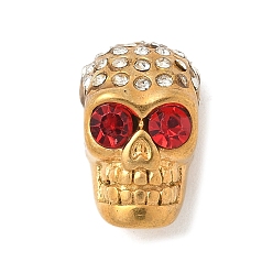 Светло-сиамский 304 из нержавеющей стали горный хрусталь бисер, череп, вакуумное покрытие pvd, золотые, Light Siam, 15x9x9 мм, отверстие : 2 мм