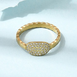 Настоящее золото 18K 304 женские кольца из нержавеющей стали с микропаве из кубических цирконий, овальные, ионное покрытие (ip), реальный 18 k позолоченный, 8 мм, внутренний диаметр: 18 мм
