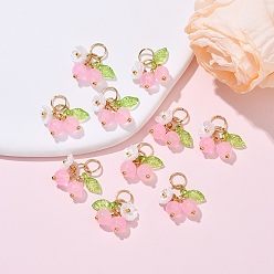 Pink 10 шт. Стеклянные подвески, вишня, с 304 соединительными кольцами из нержавеющей стали и искусственным жемчугом из смолы, розовые, 18 мм