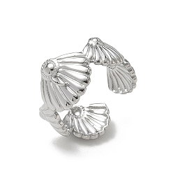 Stainless Steel Color 304 Stainless Steel Cuff Open Ring Setting, Shell Shpe, with Loop, Stainless Steel Color, 12.5mm, Hole: 2.5x2mm,19mm