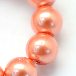 Coral Baking Painted Pearlized Glass Pearl Round Bead Strands, Coral, 10~11mm, Hole: 1.5mm, about 80~85pcs/strand, 31.4 inch1.5mm