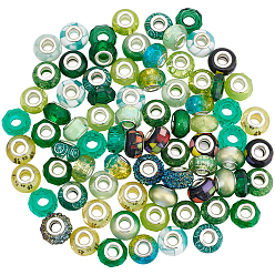 (52) Непрозрачная лаванда 90 шт. 15 стили зеленая серия европейские бусины из смолы с большим отверстием, с серебряного цвета латуни двойные сердечники, рондель, разноцветные, 13~14x5~10 мм, отверстие : 4.5~6 мм, 6 шт / стиль