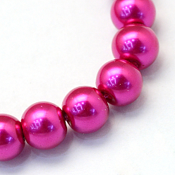 Camellia Baking Painted Pearlized Glass Pearl Round Bead Strands, Camellia, 6~7mm, Hole: 1mm, about 145pcs/strand, 31.4 inch