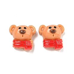 Медведь Рождественская тема, непрозрачная смола, декодированные кабошоны, медведь с шарфиком, 13.5x13.5x8 мм