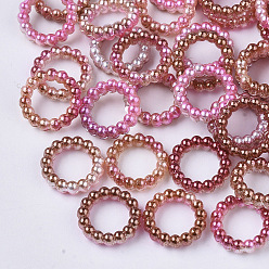 Brown ABS Plastic Imitation Pearl Linking Rings, Rainbow Gradient Mermaid Pearl, Round Ring, Brown, 14x3mm, Inner Diameter: 10mm, about 1000pcs/bag