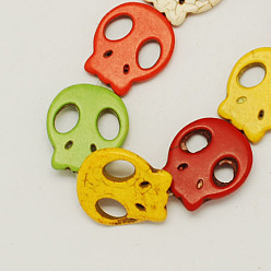 Gemischte Farbe Synthetischen Türkis Perlen Stränge, gefärbt, Schädel, für Halloween, Gemischte Farbe, 15x13x3 mm, Bohrung: 1 mm, ca. 20 Stk. / Strang
