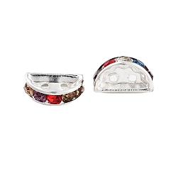 Разноцветный Покрытие стойки латунные распорные бусины со стразами, форма вентилятор, платина, без кадмия и без свинца, долговечный, красочный, 12.5x3.5x7.5 мм, отверстие : 1.4 мм