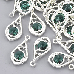 Морско-зеленый Граненые подвески стекла, с настройками открытой спины из экологически чистого сплава, без никеля , слеза, серебряный цвет гальваническим, цвета морской волны, 21x11x3.5 мм, отверстие : 1.6 мм