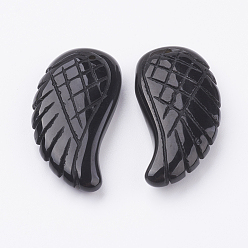 Black Agate Natural Black Agate Pendants, Wing, Dyed, 34~35x16~18x6.5~7.5mm, Hole: 1mm