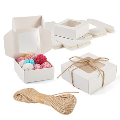 Белый Складные бумажные почтовые коробки с окном, почтовые ящики из гофрированного картона, с джутовым шнуром, белые, 7.5x7.2x3 см