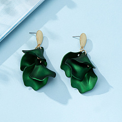 Темно-Зеленый Серьги-гвоздики из сплава с лепестками и кисточками, золотые, темно-зеленый, 58x34 мм
