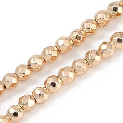 Бланшированный Миндаль Нити синтетических немагнитных гематитовых бусин с гальваническим покрытием, покрытых краской для выпечки, граненые, круглые, бланшированный миндаль, 4x4x4 мм, отверстие : 1 мм, около 95 шт / нитка, 14.96'' (38 см)