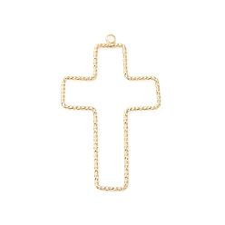 Real 18K Gold Plated Brass Open Back Bezel Pendants, Nickel Free, for DIY UV Resin, Cross, Real 18K Gold Plated, 45x27.5x1.5mm, Hole: 1.8mm