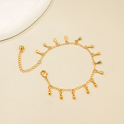 Настоящее золото 18K Элегантные женские браслеты на лодыжку с каплевидной кисточкой из латуни, реальный 18 k позолоченный, 7-7/8 дюйм (200 мм)