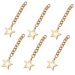 Golden 304 Stainless Steel Chain Extender, Cable Chain, with Pendants, Star, Golden, 71mm