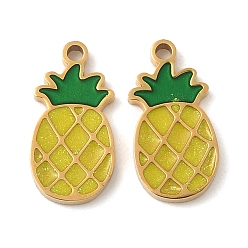Ананас 304 нержавеющей стальной эмали подвески, ионное покрытие (ip), реальный 18 k позолоченный, ананас, 14x7x1.5 мм, отверстие : 1.2 мм