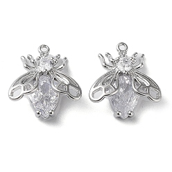 Real Platinum Plated Brass Glass Charms, Bee, Real Platinum Plated, 15x14x5.5mm, Hole: 1mm