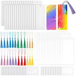 Mixed Color Blank Paper Bookmark, with Transparent PVC Price Tag Bags, Polyester Tassel Big Pendant and Wood Pulp Cotton Blank Greeting Cards, Rectangle, Mixed Color, 141x50x0.5mm, Hole: 4mm